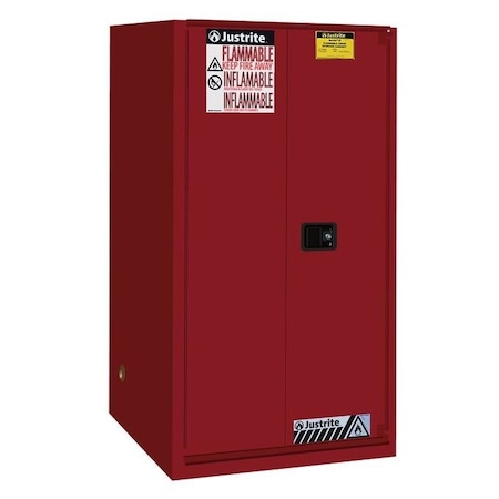 Justrite 60 gal, 2 Shelves, 18-Gauge Steel, 34 in W x 65 in H x 34 in D, Red 896081